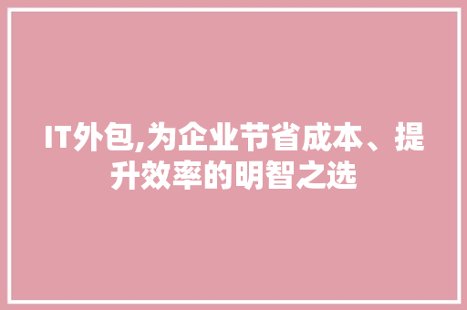 IT外包,为企业节省成本、提升效率的明智之选