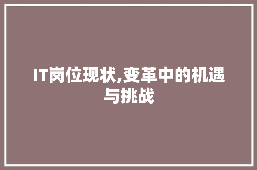 IT岗位现状,变革中的机遇与挑战