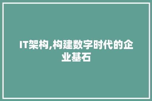 IT架构,构建数字时代的企业基石