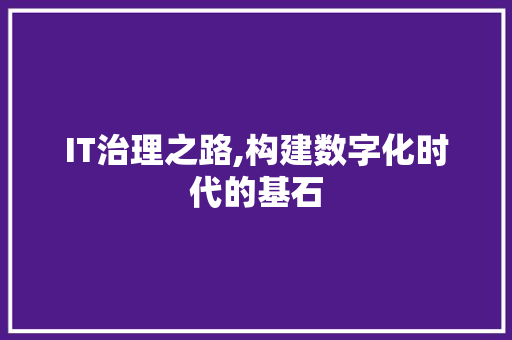 IT治理之路,构建数字化时代的基石