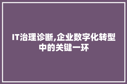 IT治理诊断,企业数字化转型中的关键一环