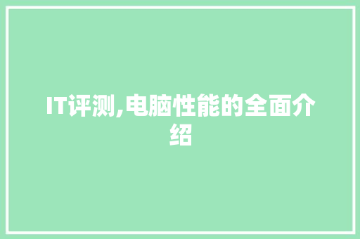 IT评测,电脑性能的全面介绍