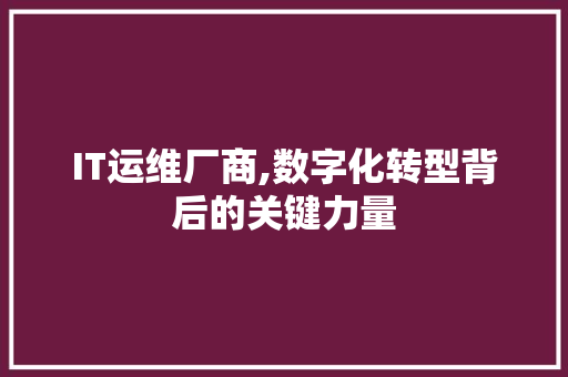 IT运维厂商,数字化转型背后的关键力量