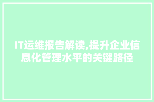 IT运维报告解读,提升企业信息化管理水平的关键路径