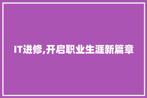 IT进修,开启职业生涯新篇章