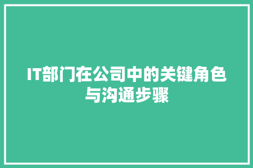 IT部门在公司中的关键角色与沟通步骤