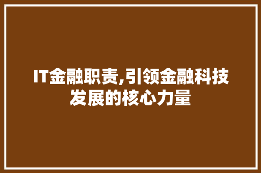 IT金融职责,引领金融科技发展的核心力量