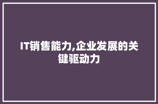 IT销售能力,企业发展的关键驱动力