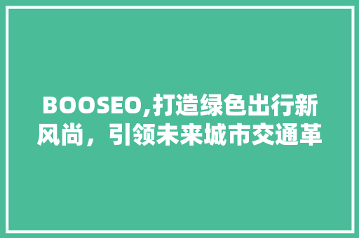 BOOSEO,打造绿色出行新风尚，引领未来城市交通革命