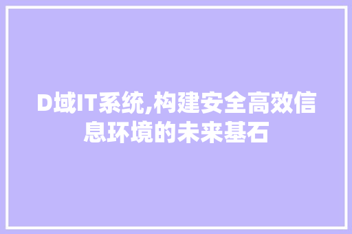 D域IT系统,构建安全高效信息环境的未来基石