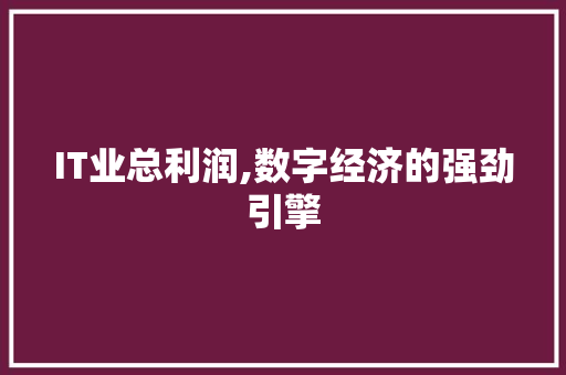 IT业总利润,数字经济的强劲引擎