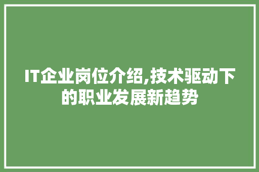 IT企业岗位介绍,技术驱动下的职业发展新趋势