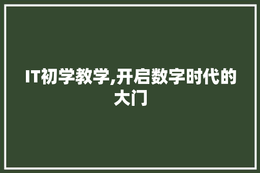 IT初学教学,开启数字时代的大门