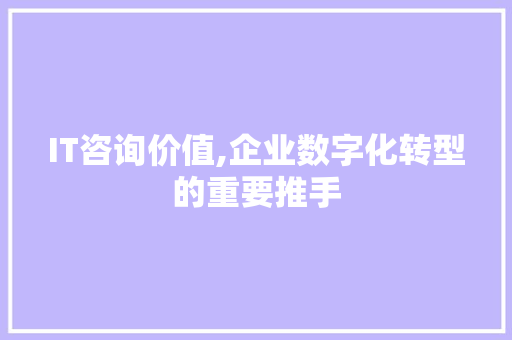 IT咨询价值,企业数字化转型的重要推手