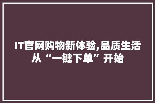 IT官网购物新体验,品质生活从“一键下单”开始