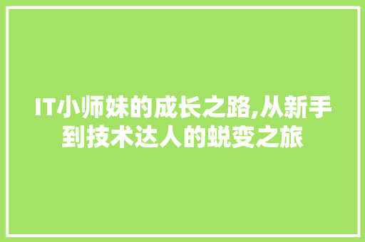 IT小师妹的成长之路,从新手到技术达人的蜕变之旅