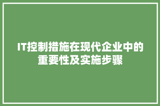 IT控制措施在现代企业中的重要性及实施步骤