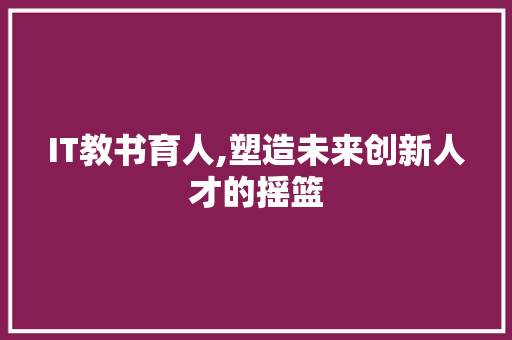 IT教书育人,塑造未来创新人才的摇篮