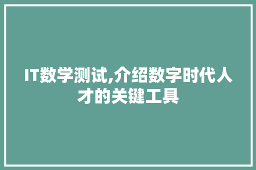 IT数学测试,介绍数字时代人才的关键工具