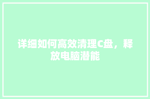 详细如何高效清理C盘，释放电脑潜能