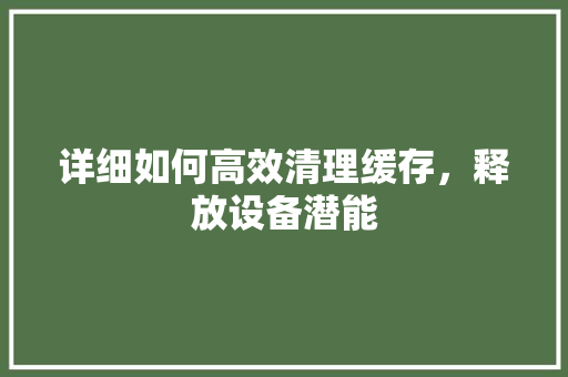 详细如何高效清理缓存，释放设备潜能