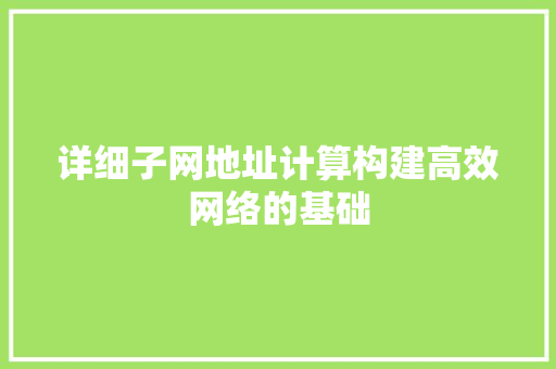 详细子网地址计算构建高效网络的基础