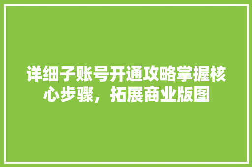 详细子账号开通攻略掌握核心步骤，拓展商业版图