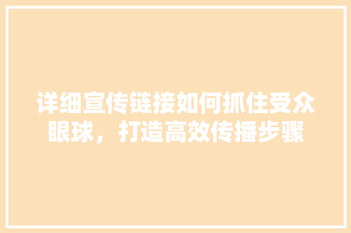 详细宣传链接如何抓住受众眼球，打造高效传播步骤