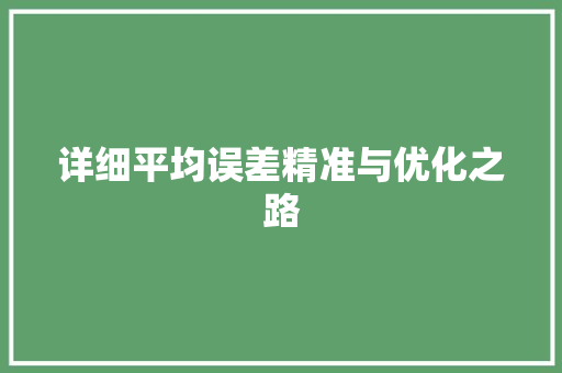 详细平均误差精准与优化之路