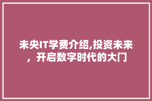 未央IT学费介绍,投资未来，开启数字时代的大门