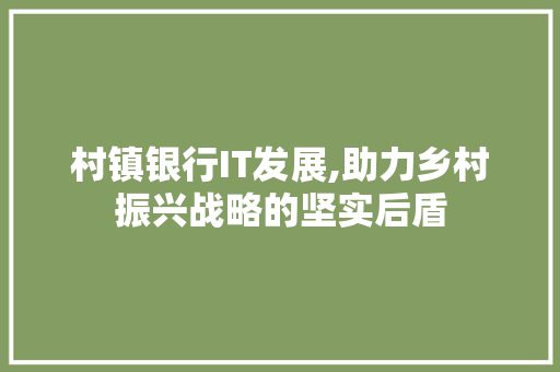 村镇银行IT发展,助力乡村振兴战略的坚实后盾