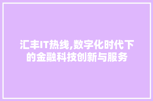 汇丰IT热线,数字化时代下的金融科技创新与服务