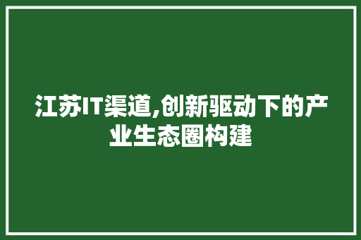 江苏IT渠道,创新驱动下的产业生态圈构建