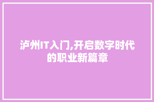 泸州IT入门,开启数字时代的职业新篇章