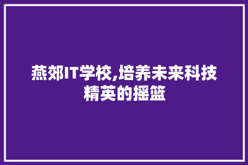 燕郊IT学校,培养未来科技精英的摇篮