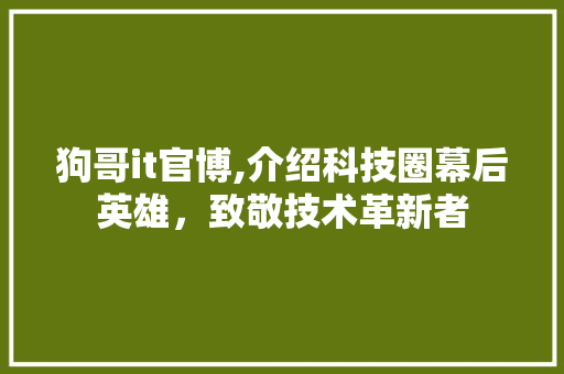 狗哥it官博,介绍科技圈幕后英雄，致敬技术革新者