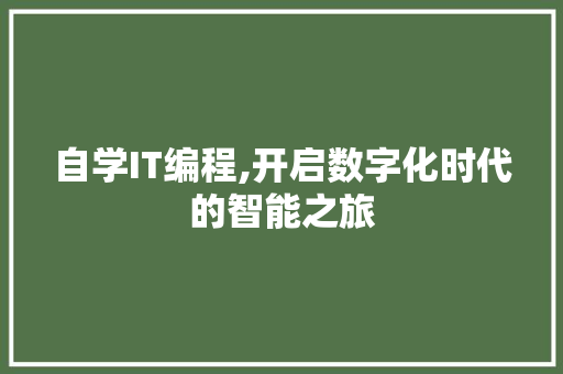 自学IT编程,开启数字化时代的智能之旅