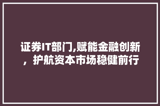 证券IT部门,赋能金融创新，护航资本市场稳健前行