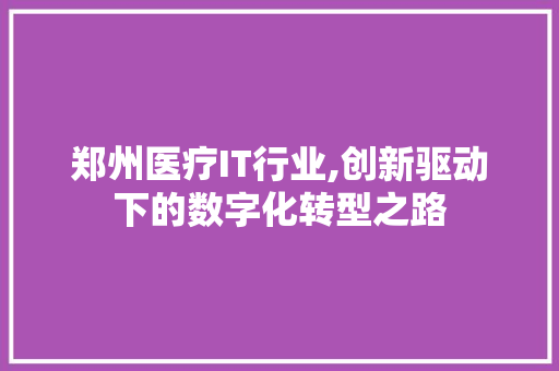 郑州医疗IT行业,创新驱动下的数字化转型之路