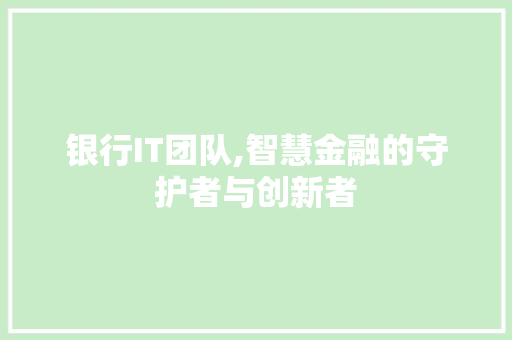 银行IT团队,智慧金融的守护者与创新者