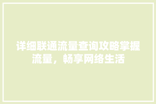 详细联通流量查询攻略掌握流量，畅享网络生活