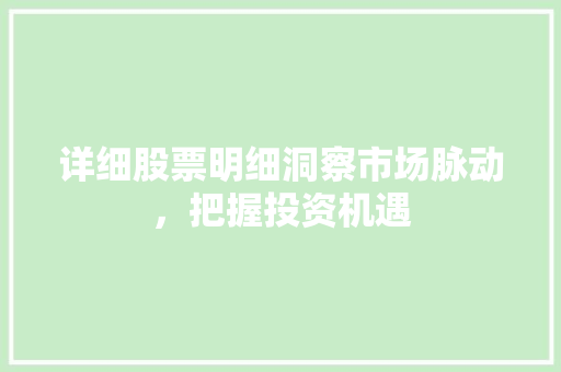 详细股票明细洞察市场脉动，把握投资机遇