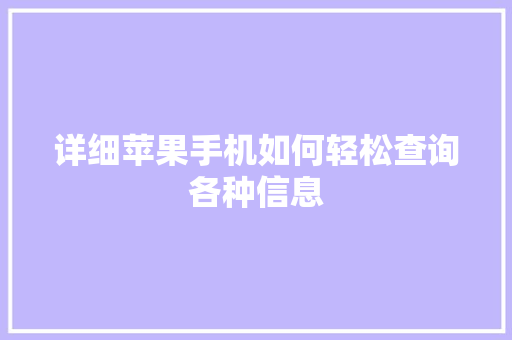 详细苹果手机如何轻松查询各种信息