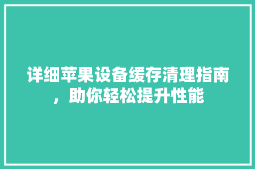 详细苹果设备缓存清理指南，助你轻松提升性能