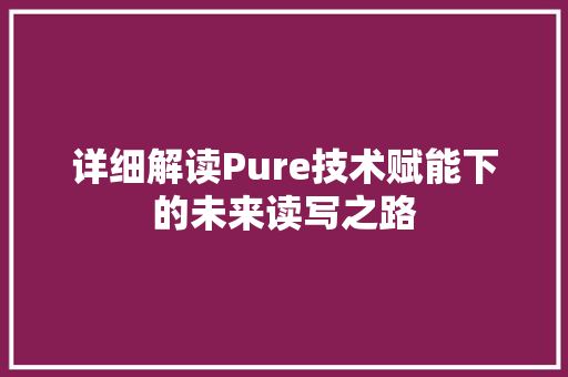 详细解读Pure技术赋能下的未来读写之路