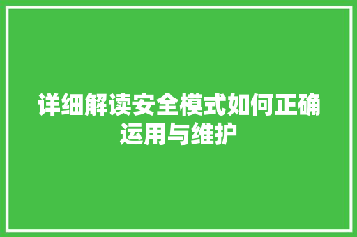 详细解读安全模式如何正确运用与维护