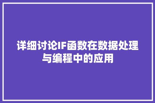 详细讨论IF函数在数据处理与编程中的应用