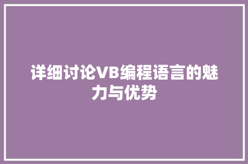 详细讨论VB编程语言的魅力与优势