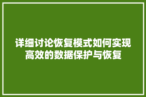 详细讨论恢复模式如何实现高效的数据保护与恢复