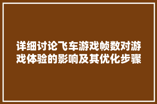 详细讨论飞车游戏帧数对游戏体验的影响及其优化步骤